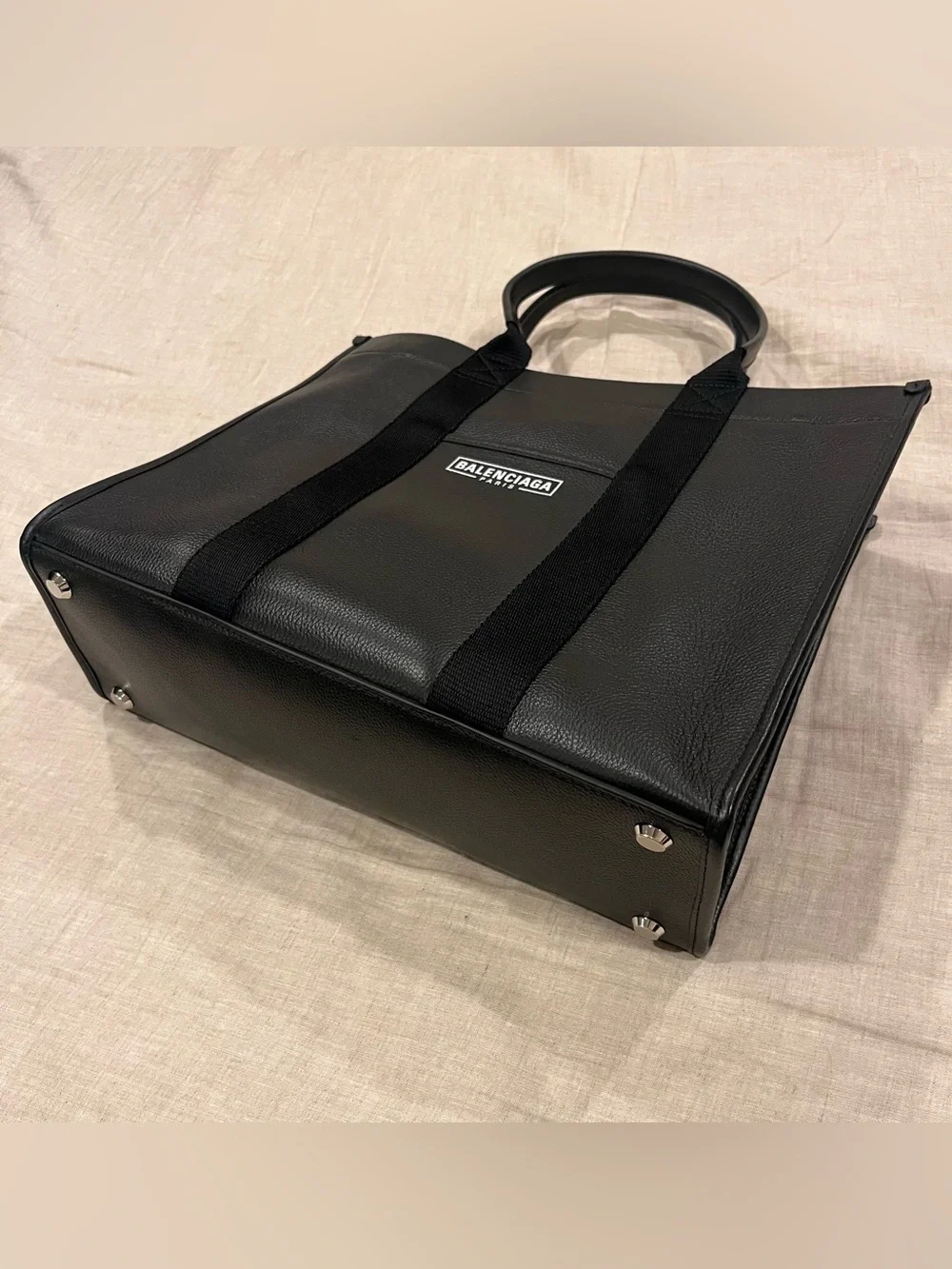 $2290 Balenciaga 2-Way Paris Logo Leather Weekend Tote Bag